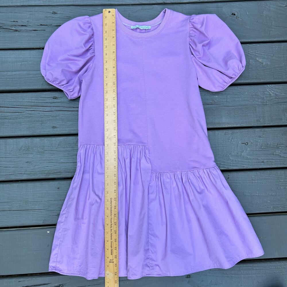 English Factory Knit Woven Mixed Dress Lilac Purple Puff Sleeve Mini Size Small - Picture 6 of 9